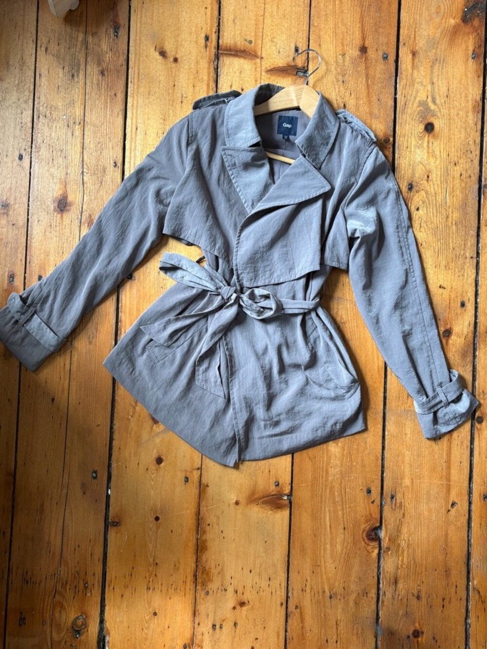 Drapey Dove Gray Buttonless Belted Gap Trench